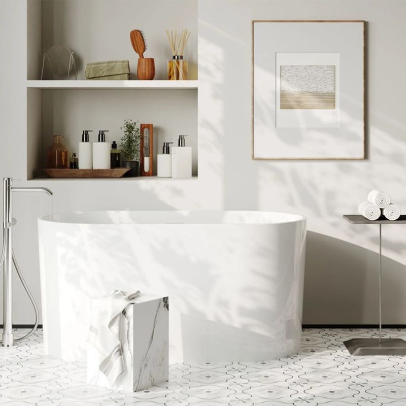 Cada tip japonez Resigilat, Acril sanitar, Alb Lucios, 130x70 cm, Izolare termica, Freestanding, Tokyo
