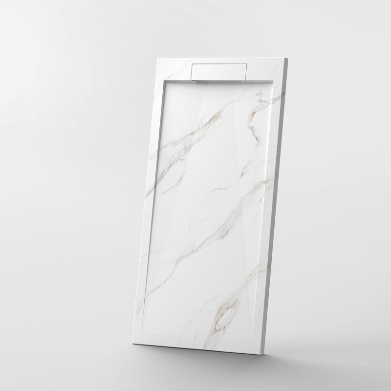Cadita de dus, Alb Calacatta, finisaj Marble Mat, compozit mineral, dimensiuni 100-160x70-90 cm, decupabila, Antonio