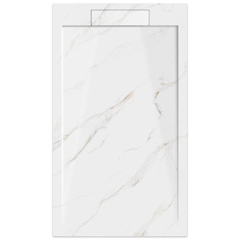 Cadita de dus, Alb Calacatta, finisaj Marble Mat, compozit mineral, dimensiuni 100-160x70-90 cm, decupabila, Antonio