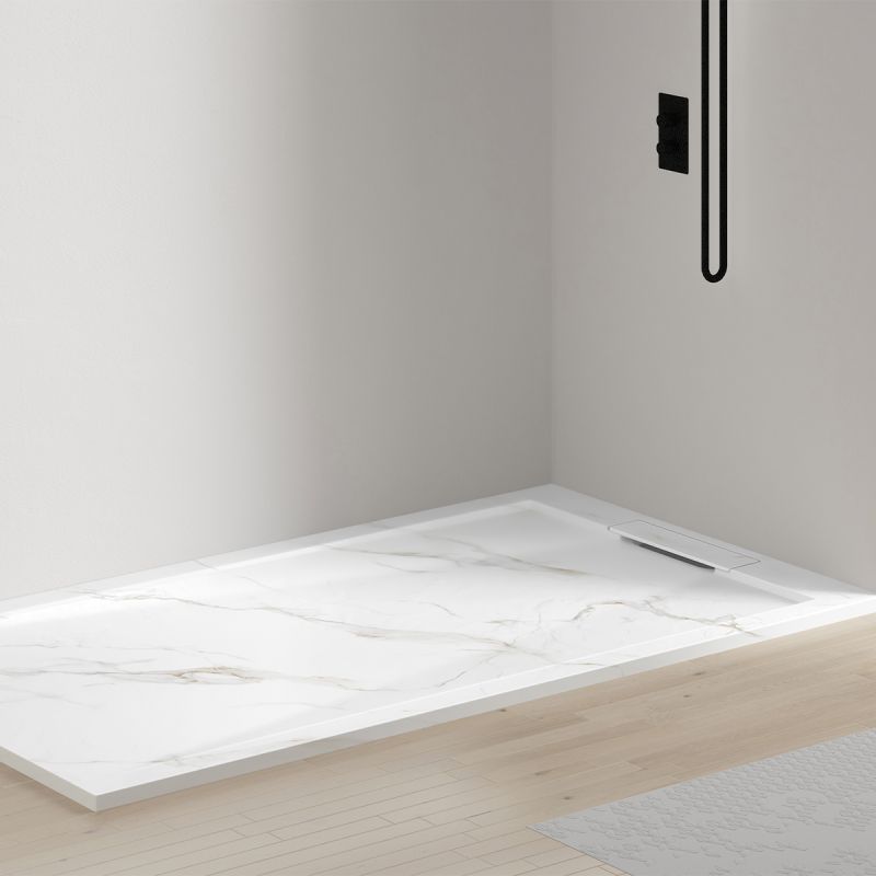 Cadita de dus, Alb Calacatta, finisaj Marble Mat, compozit mineral, dimensiuni 100-160x70-90 cm, decupabila, Antonio