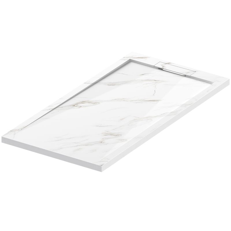 Cadita de dus, Alb Calacatta, finisaj Marble Mat, compozit mineral, dimensiuni 100-160x70-90 cm, decupabila, Antonio