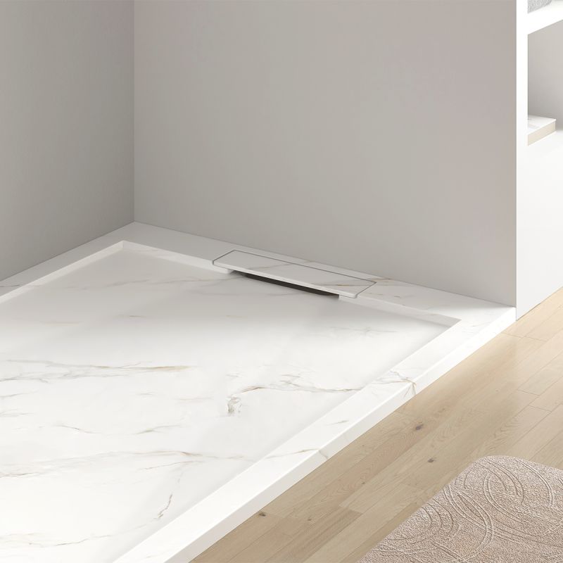 Cadita de dus, Alb Calacatta, finisaj Marble Mat, compozit mineral, dimensiuni 100-160x70-90 cm, decupabila, Antonio