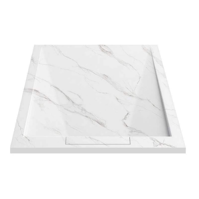 Cadita de dus, Alb Calacatta, finisaj Marble Mat, compozit mineral, dimensiuni 100-160x70-90 cm, decupabila, Antonio