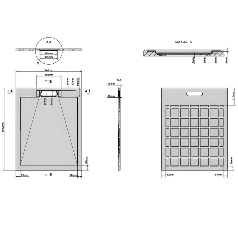 Cadita de dus, Alb, finisaj Carrara Arabescato, compozit, inaltime 2.5 cm, dimensiuni 100-160x80-90 cm, decupabila, Antonio