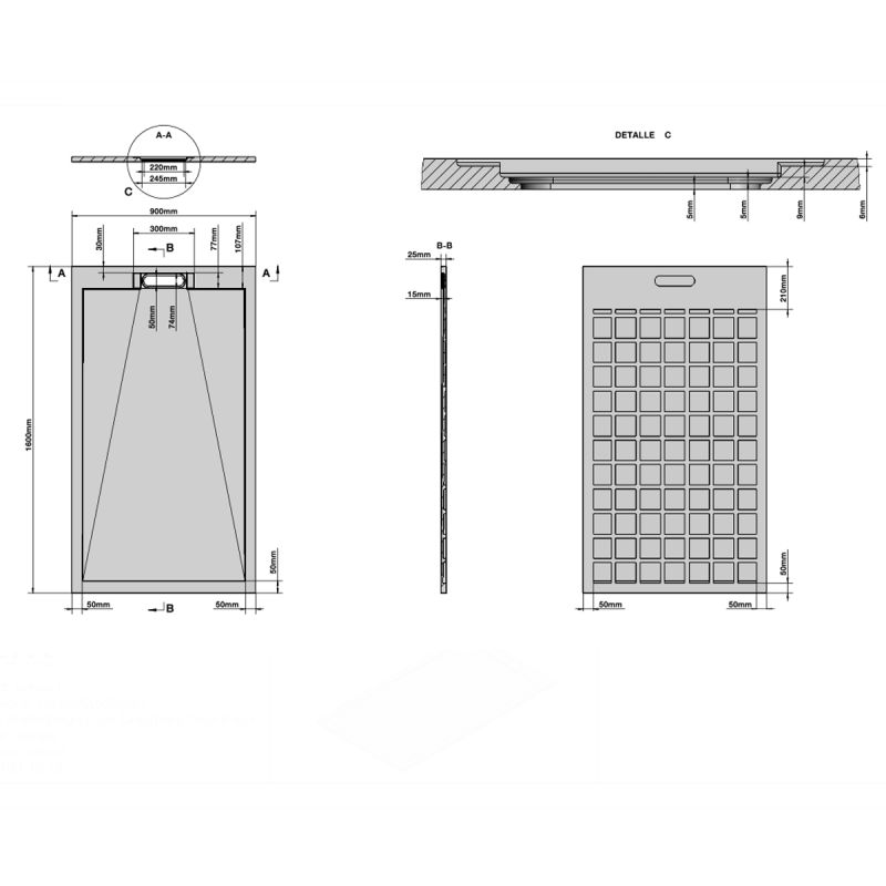 Cadita de dus, Alb, finisaj Carrara Arabescato, compozit, inaltime 2.5 cm, dimensiuni 100-160x80-90 cm, decupabila, Antonio