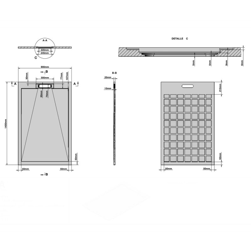 Cadita de dus, Alb, finisaj Carrara Arabescato, compozit, inaltime 2.5 cm, dimensiuni 100-160x80-90 cm, decupabila, Antonio
