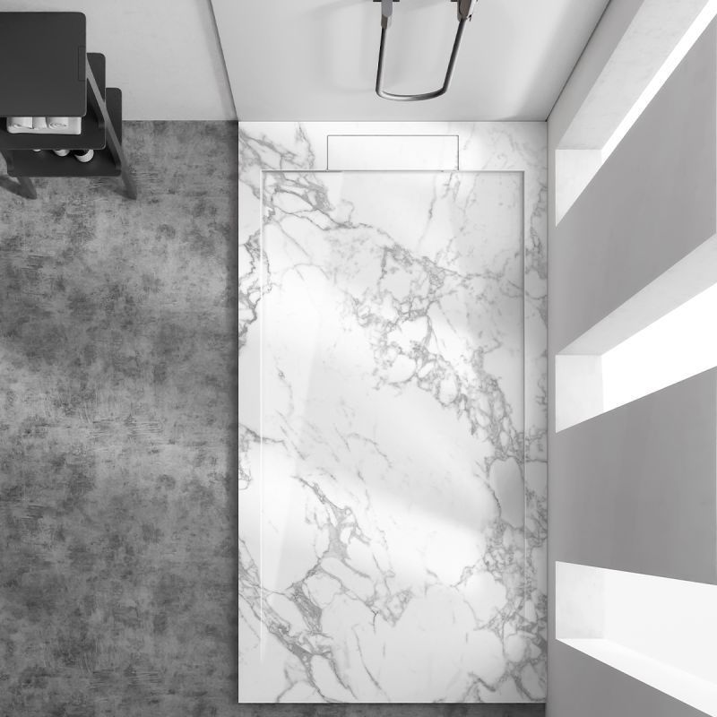 Cadita de dus, Alb, finisaj Carrara Arabescato, compozit, inaltime 2.5 cm, dimensiuni 100-160x80-90 cm, decupabila, Antonio