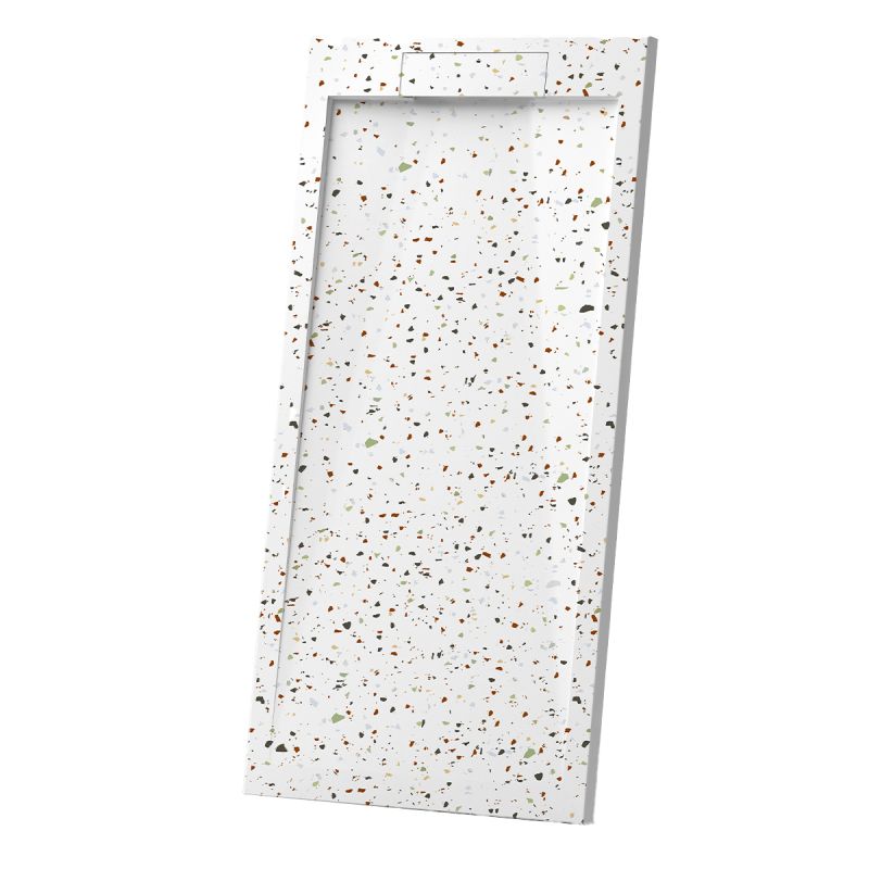 Cadita de dus, Alb, finisaj Terrazzo, compozit mineral, inaltime 2.5 dimensiuni 100-120x80-90 cm, decupabila, Antonio