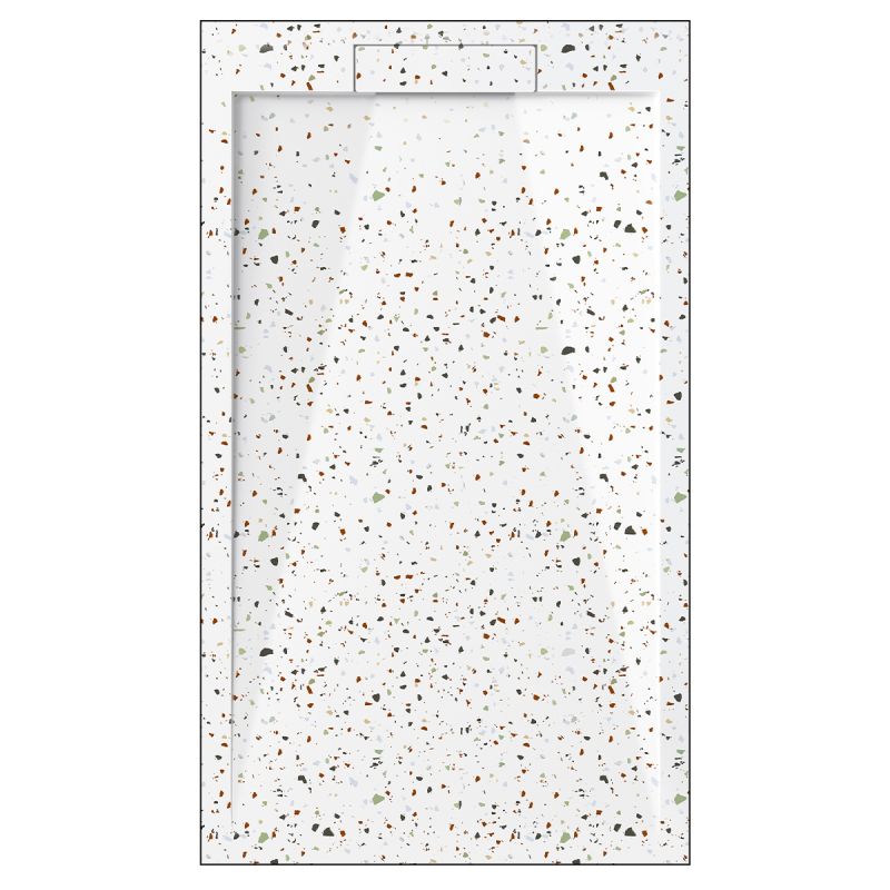 Cadita de dus, Alb, finisaj Terrazzo, compozit mineral, inaltime 2.5 dimensiuni 100-120x80-90 cm, decupabila, Antonio