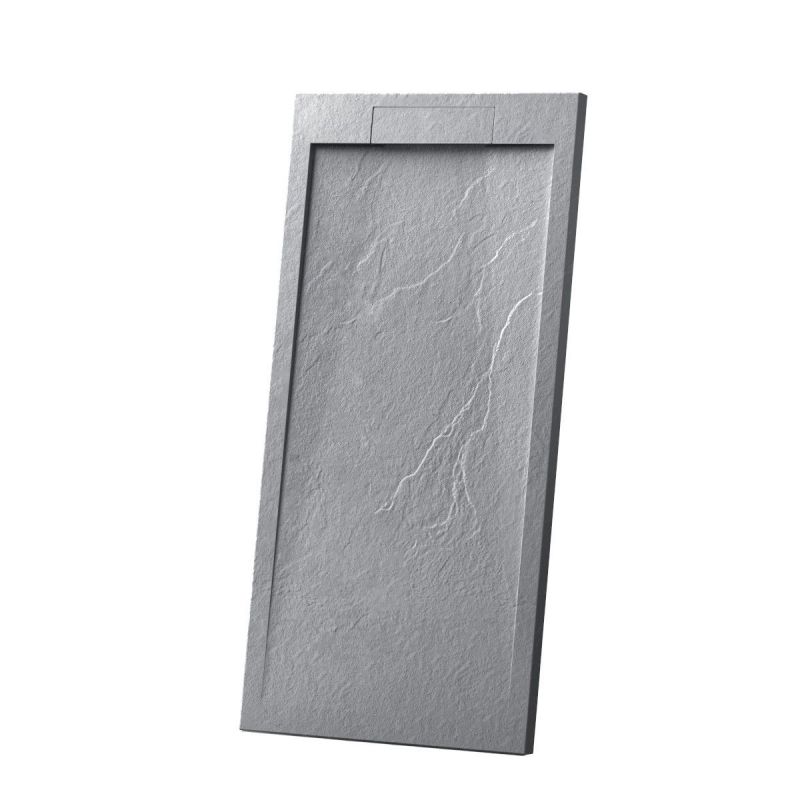 Cadita de dus, compozit mineral, dimensiuni 100-160x70-90 cm, inaltime 2.5 cm, scurgere ascunsa, decupabila, Gri ciment, Antonio