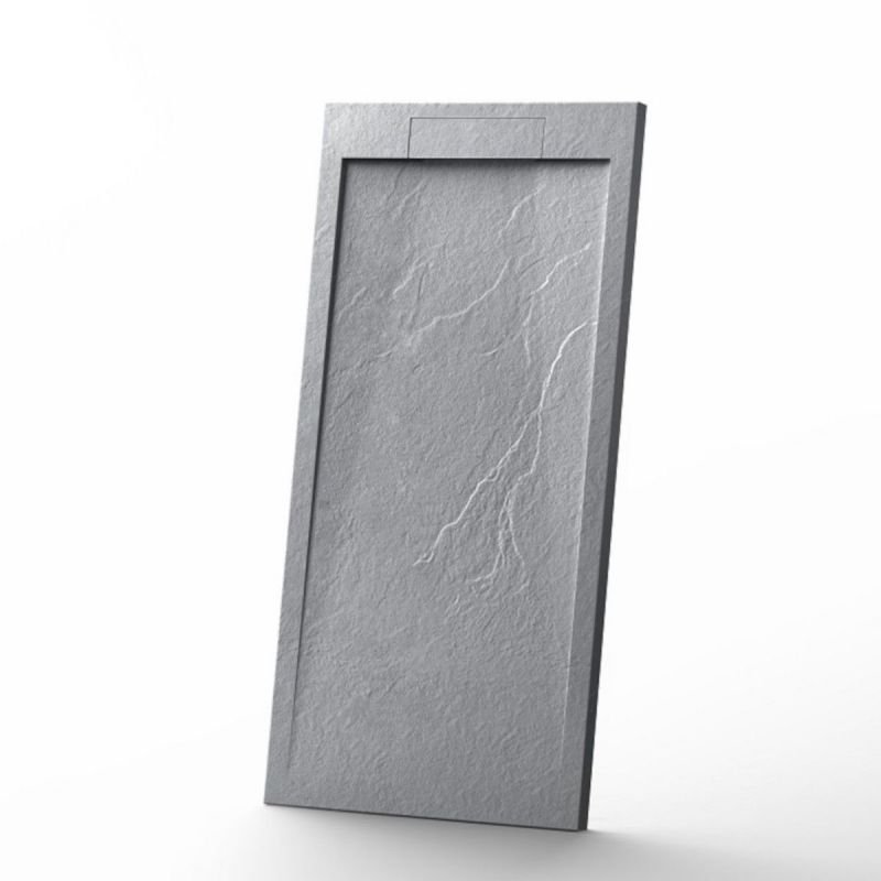 Cadita de dus, compozit mineral, dimensiuni 100-160x70-90 cm, inaltime 2.5 cm, scurgere ascunsa, decupabila, Gri ciment, Antonio