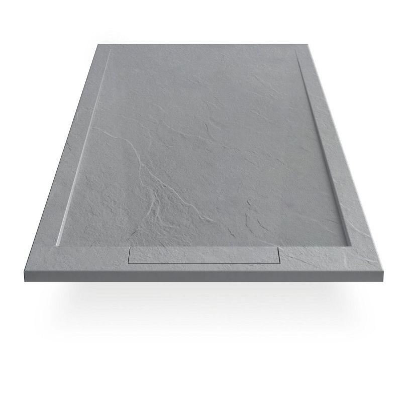 Cadita de dus, compozit mineral, dimensiuni 100-160x70-90 cm, inaltime 2.5 cm, scurgere ascunsa, decupabila, Gri ciment, Antonio