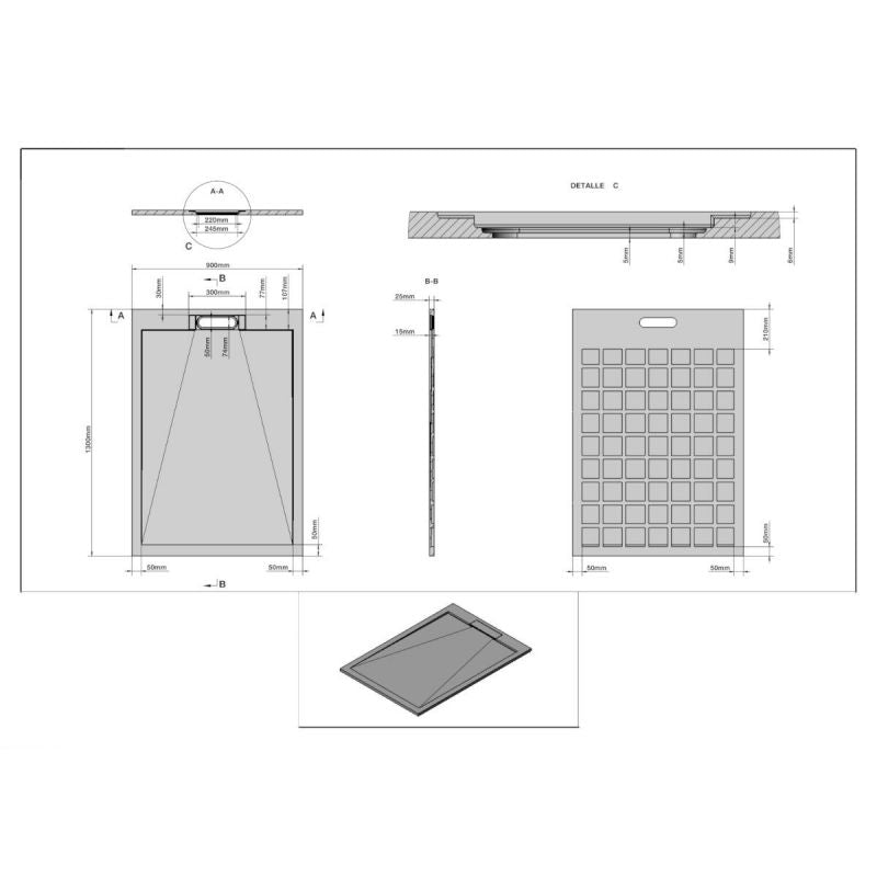 Cadita de dus compozit mineral, dimensiuni 70-90 x 80-160 cm, inaltime 2.5 cm, scugere ascunsa, decupabila, Alb, Antonio