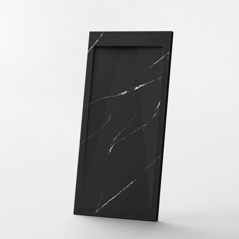 Cadita de dus, Negru Marquina, finisaj Marble Mat, compozit mineral, dimensiuni 100-160x70-90 cm, decupabila, Antonio