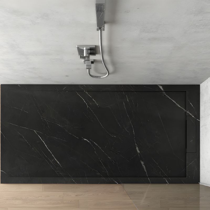 Cadita de dus, Negru Marquina, finisaj Marble Mat, compozit mineral, dimensiuni 100-160x70-90 cm, decupabila, Antonio
