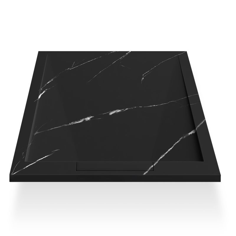 Cadita de dus, Negru Marquina, finisaj Marble Mat, compozit mineral, dimensiuni 100-160x70-90 cm, decupabila, Antonio