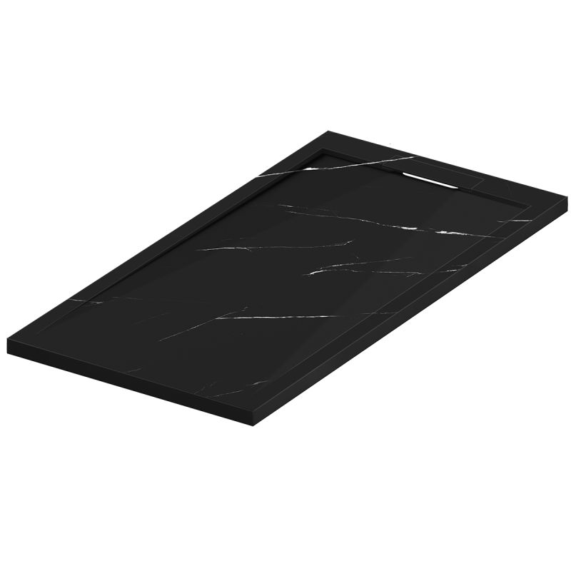 Cadita de dus, Negru Marquina, finisaj Marble Mat, compozit mineral, dimensiuni 100-160x70-90 cm, decupabila, Antonio