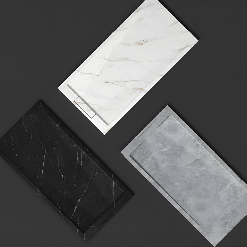 Cadita de dus, Negru Marquina, finisaj Marble Mat, compozit mineral, dimensiuni 100-160x70-90 cm, decupabila, Antonio