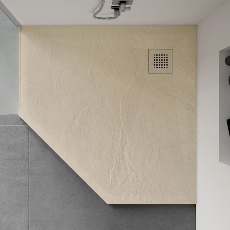 Cadita de dus pentagonala, compozit mineral, dimensiuni 90x90 cm, inaltime 2.5 cm, decupabila, Crem, Aurelio
