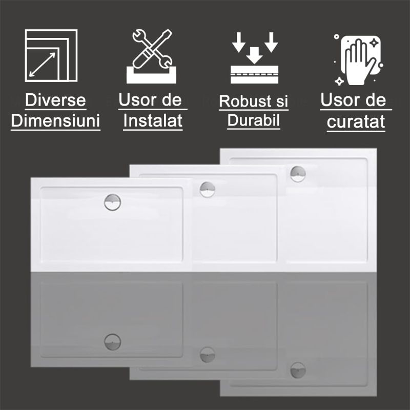 Cadita dreptunghiulara slim, 4 cm inaltime, sifon inclus, dimensiuni intre 80-90 x 100-160 cm, acril sanitar, EGO-FARO