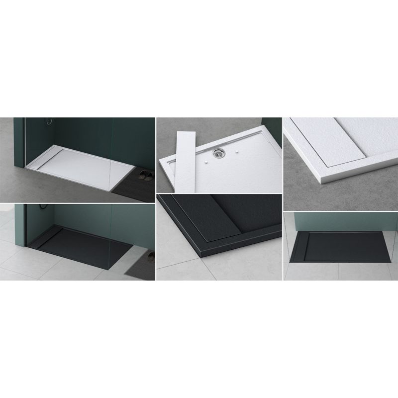 Cadita dus, compozit de marmura, scurgere ascunsa, inaltime 3 cm, Alb, dimensiune: 80-90x120-140-160 cm, GEO10