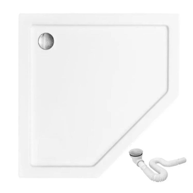 Cadita dus Diamond, Alba, Pentagonala, 90x90 cm, inaltime 5 cm, acril sanitar pur