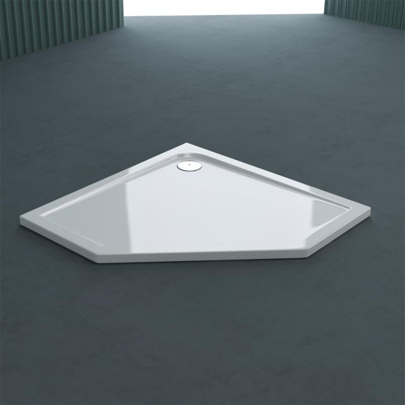 Cadita dus Faro, Alba, Pentagonala, sifon inclus, 90x90 cm, inaltime 4 cm, acril sanitar pur
