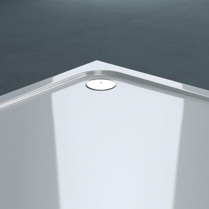Cadita dus Faro, Alba, Pentagonala, sifon inclus, 90x90 cm, inaltime 4 cm, acril sanitar pur