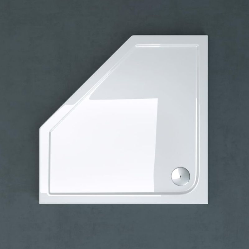 Cadita dus Faro, Alba, Pentagonala, sifon inclus, 90x90 cm, inaltime 4 cm, acril sanitar pur
