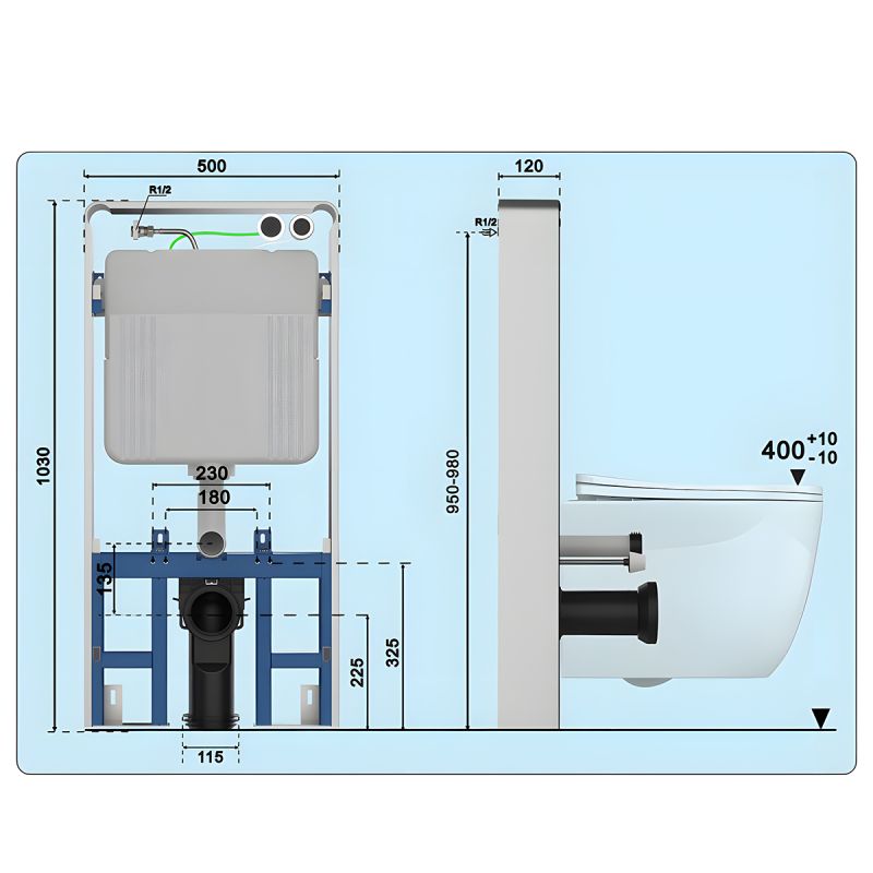 Cadru wc cu rezervor din sticla securizata neagra, dimensiunea 103x50 cm, pentru vas wc suspendat, Nexus