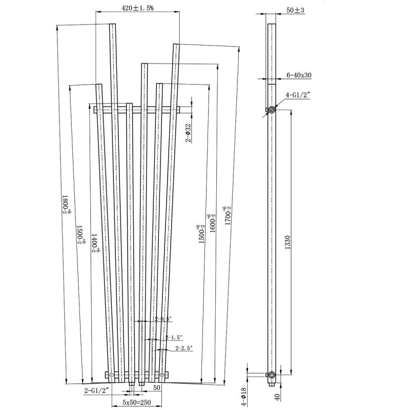 Calorifer Alb, 180x42cm , 687 W, 6 elementi, otel, design modern, Enes