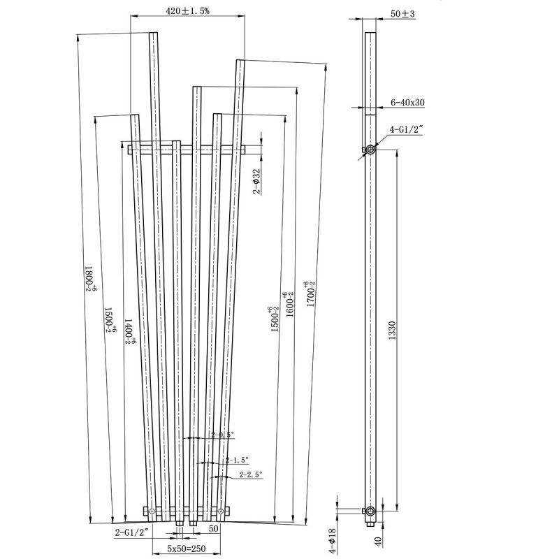 Calorifer, Crem, 180x42 cm, 687 W, 6 elementi, otel, design modern, Enes