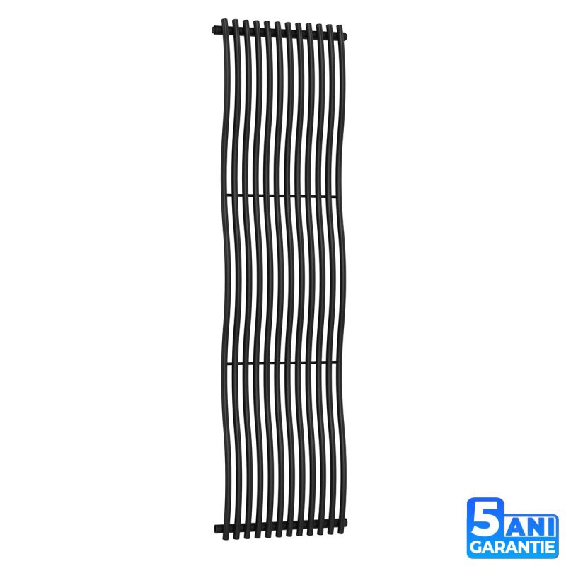 Calorifer decorativ,  design curbat, 12 elementi, conexiune laterala, 180x50 cm, Negru Mat, Sora