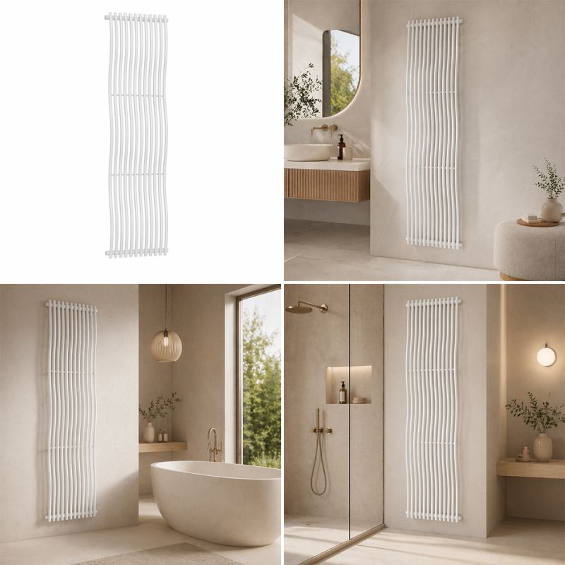 Calorifer decorativ,  design curbat,12 elementi, conexiune laterala, 180x50 cm, Alb, Sora