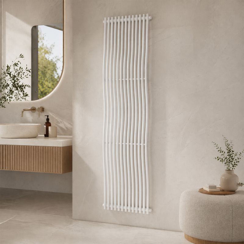 Calorifer decorativ,  design curbat,12 elementi, conexiune laterala, 180x50 cm, Alb, Sora