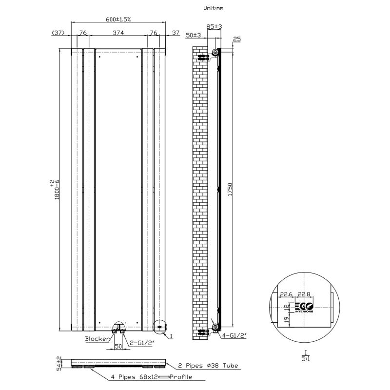 Calorifer decorativ din otel cu oglinda, Alb, 4 elementi, 593 W, dimensiune 180x60 cm, Malvina