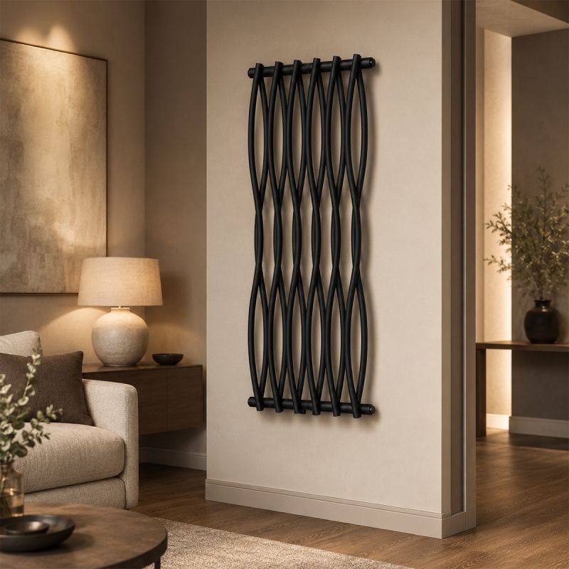 Calorifer Decorativ Negru Mat, 120x50 cm, 506 W, 12 elementi, otel, baie sau camera, Emre