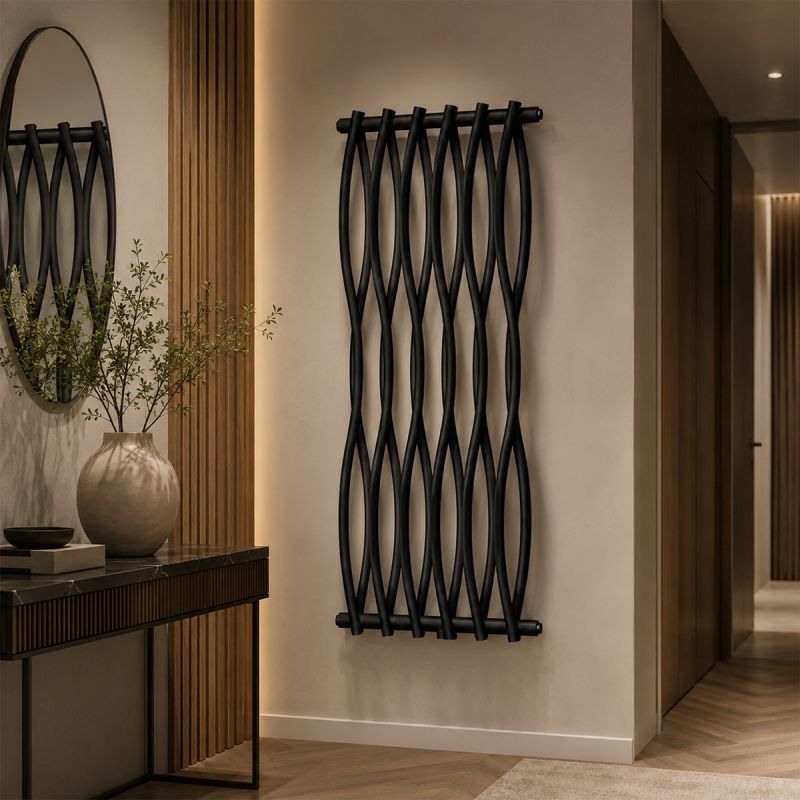 Calorifer Decorativ Negru Mat, 120x50 cm, 506 W, 12 elementi, otel, baie sau camera, Emre