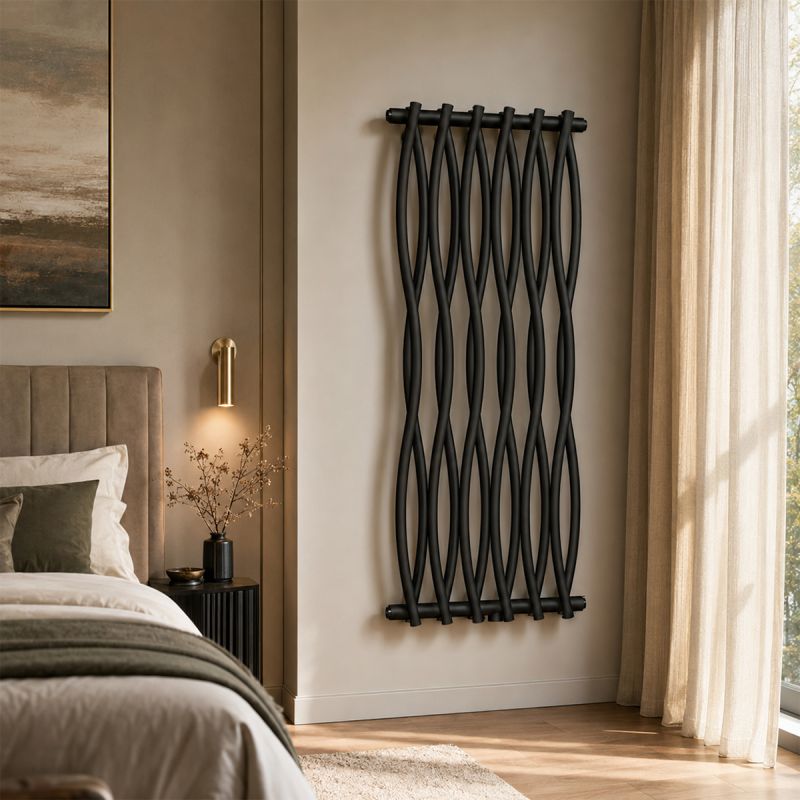 Calorifer Decorativ Negru Mat, 120x50 cm, 506 W, 12 elementi, otel, baie sau camera, Emre