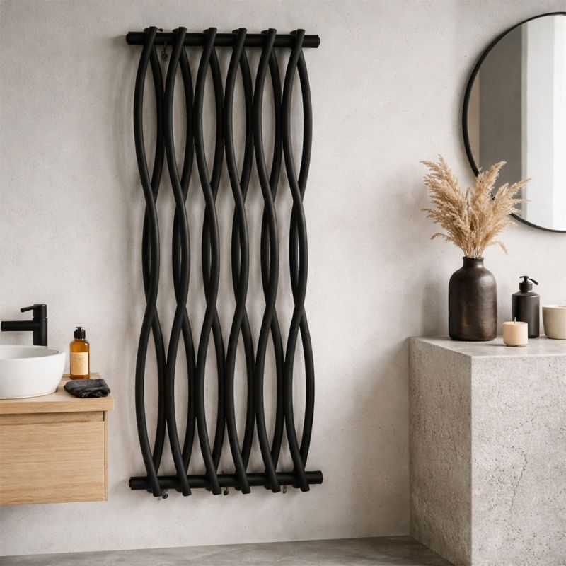 Calorifer Decorativ Negru Mat, 120x50 cm, 506 W, 12 elementi, otel, baie sau camera, Emre