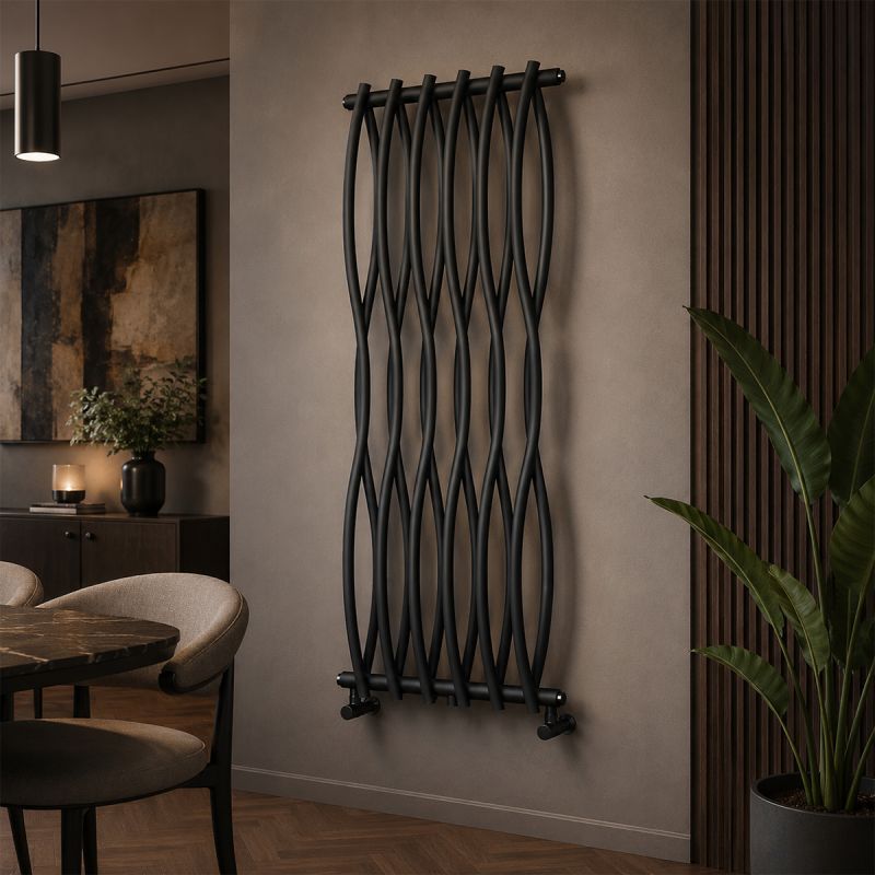 Calorifer Decorativ Negru Mat, 120x50 cm, 506 W, 12 elementi, otel, baie sau camera, Emre