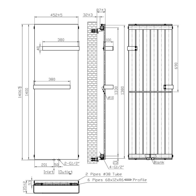 Calorifer Ego-Aphrodite, radiator Portprosop din otel, Alb, 140-160-180 x 45 cm