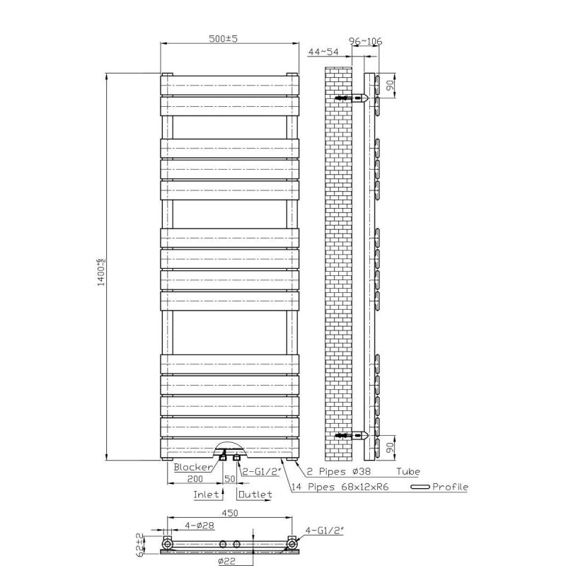 Calorifer EGO - Nadir, Auriu Periat, radiator Portprosop din otel, 120 sau 140 x 50 cm