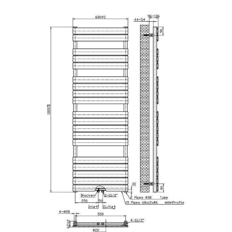 Calorifer EGO - Nadir, radiator Portprosop din otel, Cappuccino, 100-120-140-160-180x50 cm