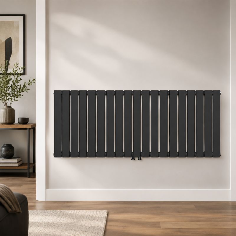 Calorifer, radiator Dublu din otel, 42 elementi, 2017 W, Negru Mat, 156x60 cm, Living sau Camera, Alesia