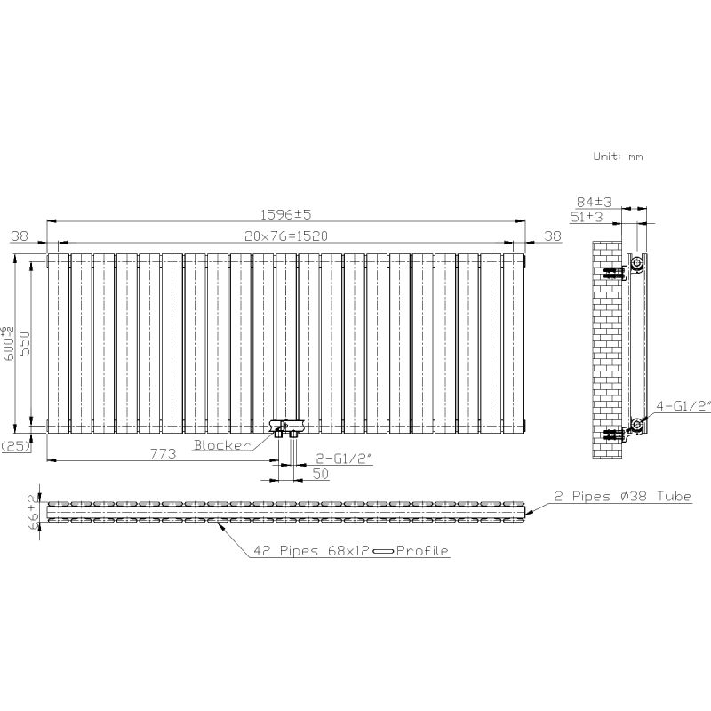 Calorifer, radiator Dublu din otel, Alb, 42 de elementi, 2107 W, 156x60 cm, Living sau Camera, Alesia