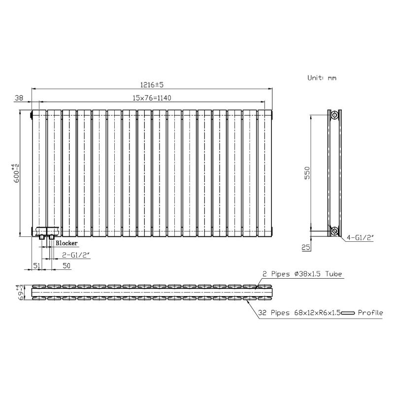 Calorifer, radiator Dublu din otel, Negru Mat, 1942 W, 123x60 cm, Living sau Camera, Alesia