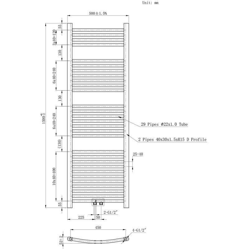 Calorifer, radiator Portprosop din otel,120-150-180x50 cm, Alb, Design Curbat, Terma
