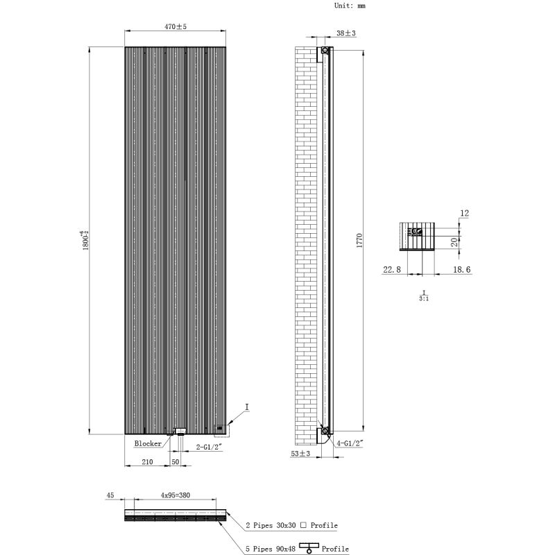Calorifer vertical, aluminiu 180x47 cm, 978 W, 5 elementi, Alb, Armonico