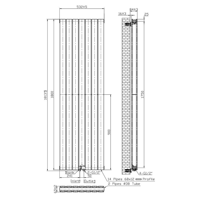 Calorifer vertical EGO - Kalifa, radiator din otel, Alb sau Antracit, dimensiuni la alegere